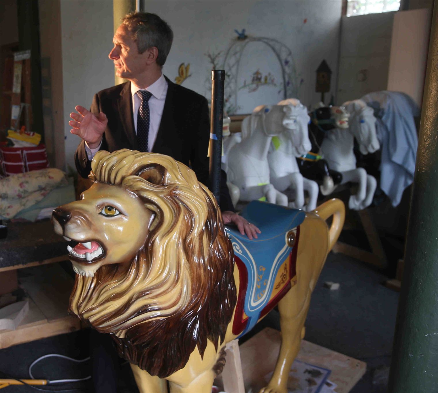 Buffalo Heritage Carousel restoration team's work in progress